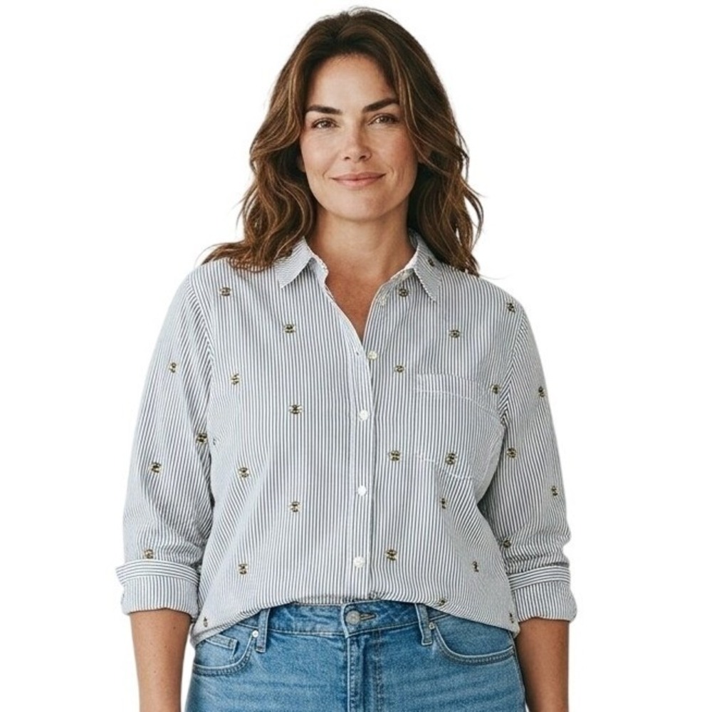 Old Navy Honey Bumble Bee Striped Women's size XL Classic Cotton Button Down Top
